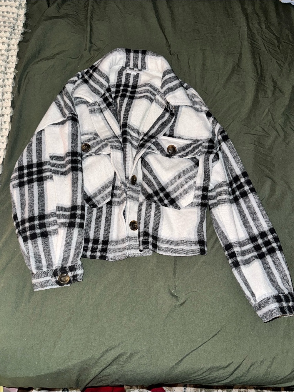 Ci Sono Black & White Plaid Teddy Jacket